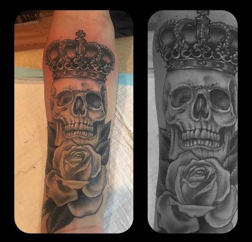Explore forearm sleeve tattoo ideas, creative tattoo ideas in Gloversville, available at AC Revenge Tattoo American Craft Art Services LLC