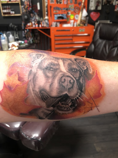 Explore man leg tattoo ideas, creative tattoo ideas in Middletown, available at Traditionally Twisted Tattoo