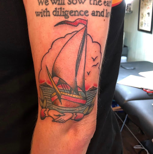 Explore inside elbow tattoo ideas, creative tattoo ideas in Lawrence, available at Standard Electric Tattooing