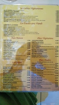 Restaurant indien Restaurant New Pondichery à Paris (le menu)