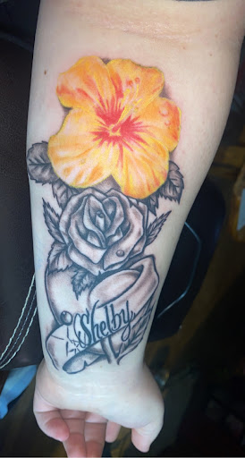 Explore thigh cover up tattoo ideas, creative tattoo ideas in Navasota, available at Big Mikes Tattoos