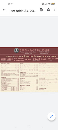 Restaurant de type buffet Restaurant du stade - Buffet à Volonté à Grenoble (la carte)