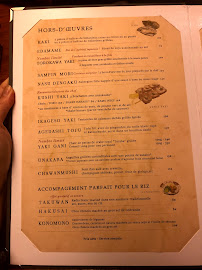 Takara Paris à Paris menu