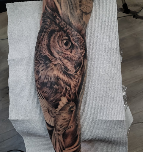 Explore ghost cat tattoo ideas, creative tattoo ideas in Brunswick, available at Black Element Tattoo