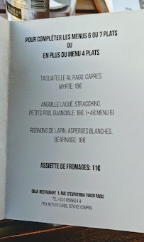 Dilia à Paris menu