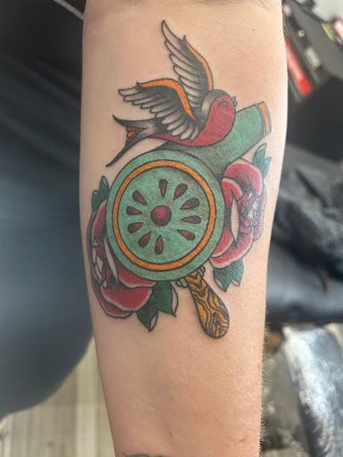 Explore butterfly leg tattoo ideas, creative tattoo ideas in Atlanta, available at Iron Palm Tattoos & Body Piercing Atlanta