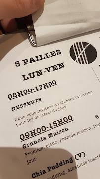 5 Pailles à Paris menu