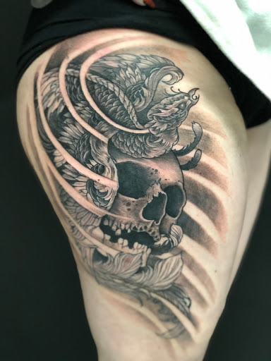 Explore cover up tattoo ideas on hip, creative tattoo ideas in Troy, available at All In Tattoo Co.