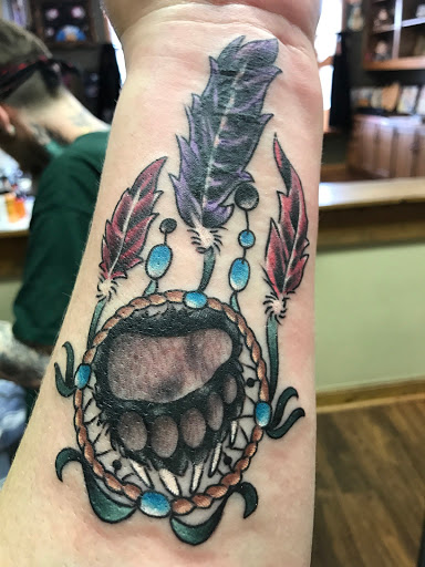 Explore tattoo music sleeve ideas, creative tattoo ideas in Medina, available at Scapegoat Tattoos