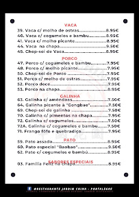 Menu du Restaurante Jardim China à Portalegre