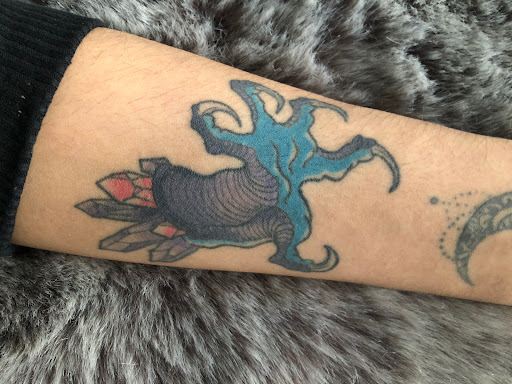 Explore back of the thigh tattoo ideas, creative tattoo ideas in Arlington Heights, available at Space Cat Tattoo