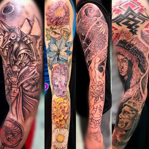 Explore men's inner bicep tattoo ideas, creative tattoo ideas in Roanoke, available at Saint Cecilias Art Studio