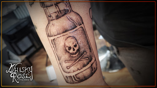 Explore skull sleeve tattoo ideas, creative tattoo ideas in Minocqua, available at Whisky Rose Tattoo Parlor