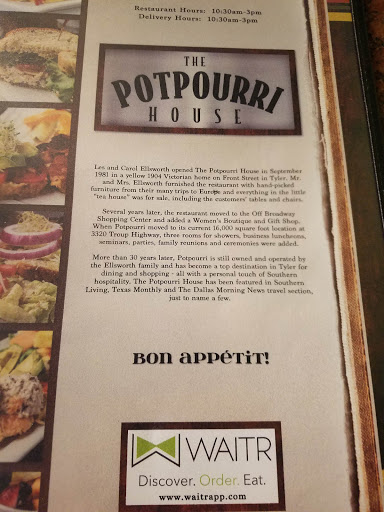Fine Dining Restaurant «The Potpourri House», reviews and photos, 3320 Troup Hwy #300, Tyler, TX 75701, USA