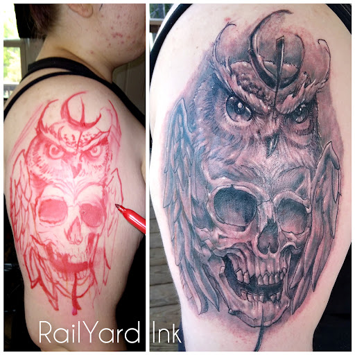 Explore shoulder sleeve tattoo ideas, creative tattoo ideas in Roanoke, available at RailYard INK