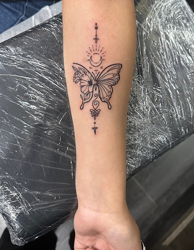 Explore stitch and angel tattoo ideas, creative tattoo ideas in North Hollywood, available at Papa Flash Tattoos