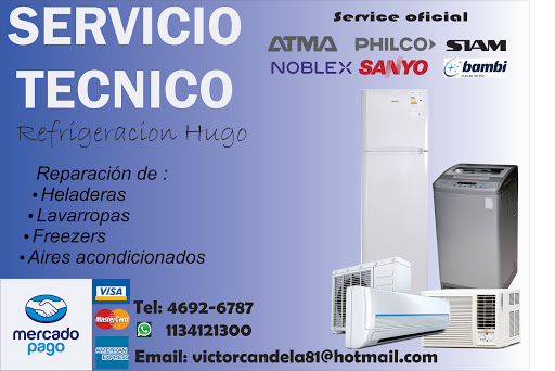 Refrigeración Hugo. Servicio técnico de heladeras, freezers, lavarropas, secarropas y aire acondicionado