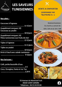 Menu / carte de Les Saveurs tunisiennes à Saint-Girons