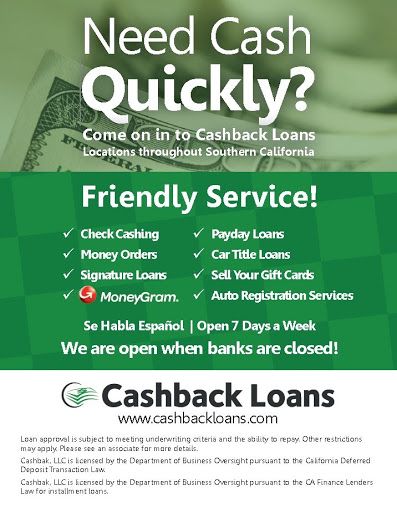 Cashback Loans Gift Card Services in Riverside, California