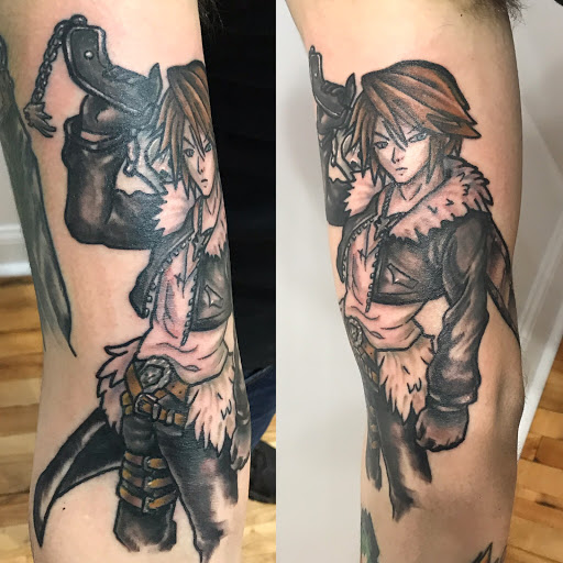 Explore bass tattoos ideas, creative tattoo ideas in Kansas City, available at Golden Stag Tattoo and Gallery