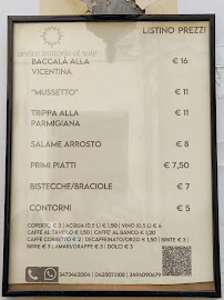 Menu du Trattoria Al Sole à Rovigo