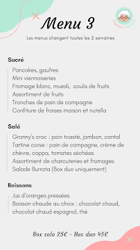 Menu du Granny's BRUNCH - Livraison de brunch à domicile (Cabriès, Calas, Bouc-Bel-Air, Aix la Duranne, Gardanne, Les Milles...) à Cabriès