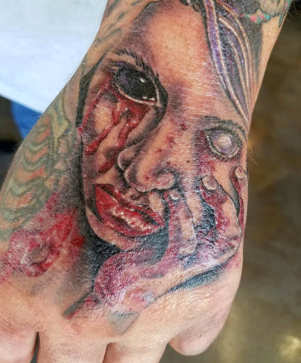 Explore mens knee tattoo ideas, creative tattoo ideas in Vallejo, available at Allied Ink Tattoos and Piercings