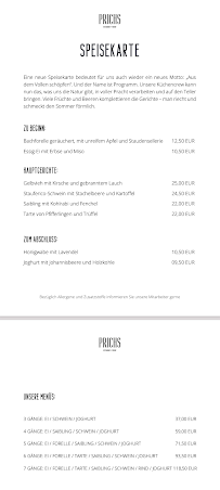 Menu / carte de das Prichs - Restaurant in Prichsenstadt à Prichsenstadt