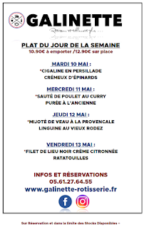 Carte du GALINETTE -Restaurant- Rôtisserie à Toulouse -Caviste-Traiteur-Concept Store - à Toulouse