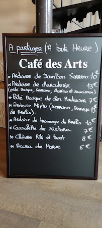 Carte du Café des Arts à Bayonne