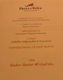 Menu / carte de Fritz & Felix à Baden-Baden