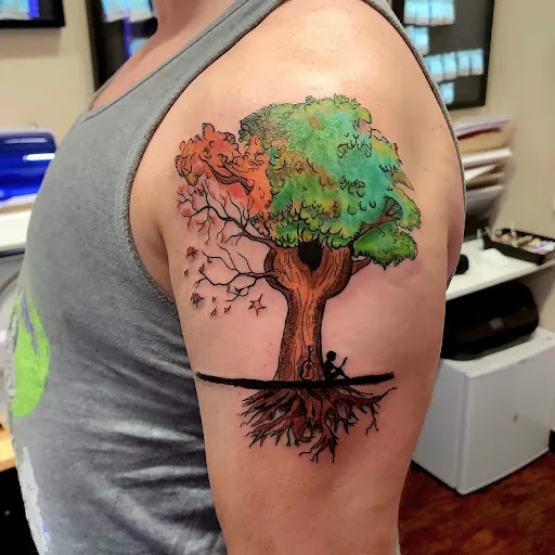 Explore polka trash tattoo ideas, creative tattoo ideas in Cary, available at EL ZORRO TATTOO and piercing