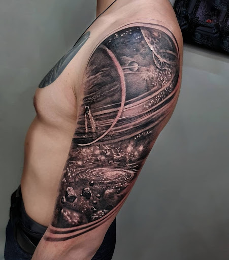 Explore arm tattoo placement ideas, creative tattoo ideas in Ambler, available at Tattoo GalaxyAmbler Piercing & Custom Tattoos