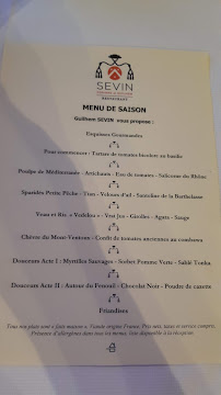 Restaurant gastronomique Restaurant SEVIN à Avignon (le menu)