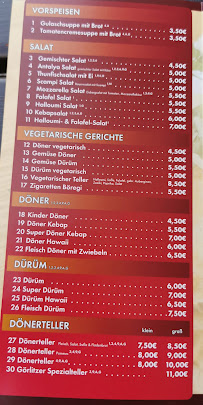 Menu du Antalya Bistro à Görlitz