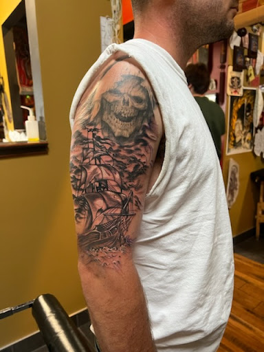 Explore witch broom tattoo ideas, creative tattoo ideas in Charleston, available at Broken Lantern Tattoo