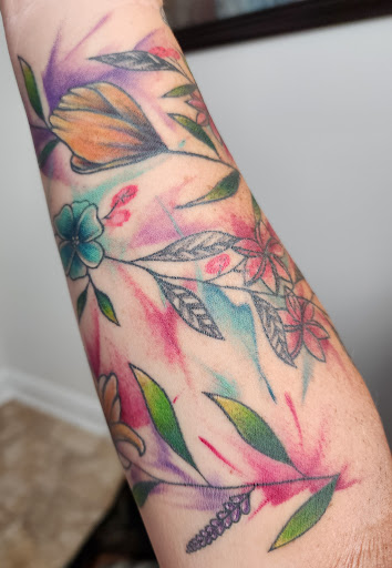 Explore wolf sleeve tattoo ideas, creative tattoo ideas in Myrtle Beach, available at Elite Ink Tattoos of Myrtle Beach