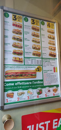 Subway à Turin menu