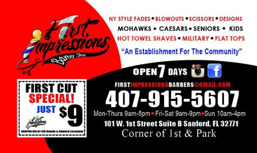 Barber Shop «First Impressions Barbershop», reviews and photos, 101 W 1st St B, Sanford, FL 32771, USA