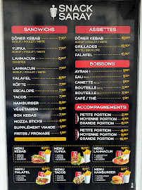 Menu du Snack Saray à Strasbourg