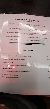 La Cave des amis Ristorante Pizzeria à Châtillon menu