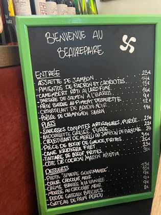 menu du Restaurant basque Beaurepaire - Restaurant Paris Terrasse à Paris