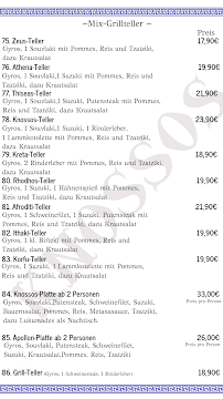Menu du Restaurant Knossos à Schönkirchen