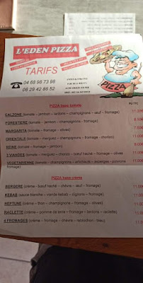 Carte du L'EDEN PIZZA à Argelès-sur-Mer