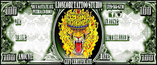 Tattoo Shop «Liongodz Tattoo Studio», reviews and photos, 401 N Santa Fe Ave, Pueblo, CO 81003, USA