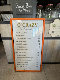 Menu / carte de O'Crazy à Nice