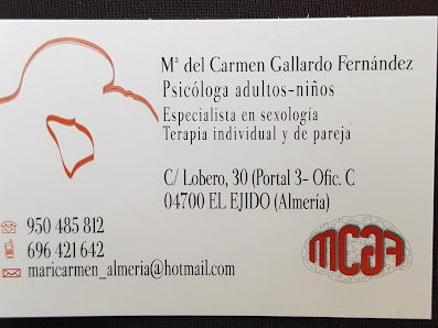 Psiquema Carmen Gallardo C. Lobero, 30, portal 3 oficina c, 04700 El Ejido, Almería, España