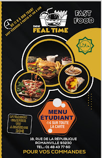 Restaurant Feal Time à Romainville (le menu)