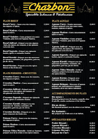 Menu / carte de Restaurant indien CHARBON à Gaillard