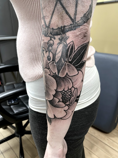 Explore line tattoo ideas for females, creative tattoo ideas in Orange, available at North Quabbin Tattoo